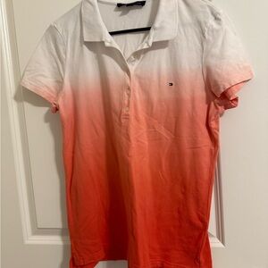 NWOT Tommy Hilfiger Women's Gradient polo shirt in White and Red